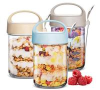 Iceten Reusable Breakfast Jars with Lid & Spoon Set, 3 Pack 430ml Leakproof Containers, Jar for Overnight Oats, Yogurt, Cereals, Pudding, and Fresh Fruit, Airtight Oatmeal Container