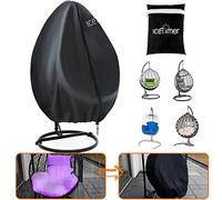 Icetimer Upgraded Egg Chair Cover - Waterproof, Windproof, Heavy Duty Large Patio Hanging Swing Seat Cover With Zipper, 190x115cm, Black