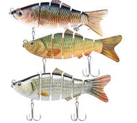 Icetop 3 Pcs Pike Lures Set, 3D River Fishing Tackle Multi Section Slow Sinking Swinging Lures Realistic Turbulent Motion for Freshwater Saltwater Home Fishing