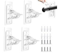 Icetop 4 Pack Curtain Rail Brackets, 4 pack Matching Screws Curtain Rod Holder No Drill Self-Adhesive No Nails Two Installation Methods Invisible Secure for Bathroom Bedroom