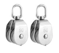 Iceyon 2pcs M50 Double Pulley Block, Heavy Duty 304 Stainless Steel Heavy Duty Swivel Pulley Block, for Lifting, Cable Loading 400kg/880lbs