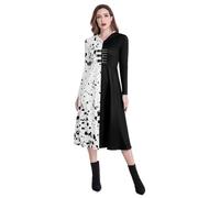 ICEYOU Cruella Devil Costume Women Dress Cosplay Outfit for Halloween Black and White Size M