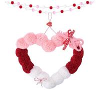 Iceyyyy 2 Pcs Valentines Pom Pom Wreath & Felt Ball String - 9 Inch Heart Shaped Valentine's Day Felt Ball Garland Set