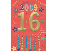 ICG 2025 16th Birthday Card - Happy Birthday Year You Were Born Card with Born in 2009 Candles and Stars Design and Special Finishes - Birthday Cards for Boys