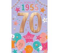 ICG 2025 70th Birthday Card - Happy Birthday Year You Were Born Card with Born in 1955 Balloons and Stars Design and Special Finishes - Birthday Cards for Women