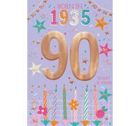 ICG 2025 90th Birthday Card - Happy Birthday Year You Were Born Card for Women with Born in 1935 Candles and Stars Design and Special Finishes