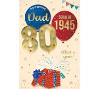 ICG 2025 Dad 80th Birthday Card - Happy Birthday Year You Were Born Card with Born in 1945 Balloons and Stars Design and Special Finishes - Birthday Cards for Men