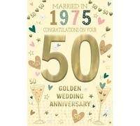 ICG 2025 Golden Anniversary Card - 50 Years - Year You Were Married Card with Married in 1975 Love Hearts and Champagne Design and Special Finishes - Eco-Friendly Card for Couples, Both of You