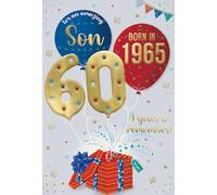 ICG 2025 Son 60th Birthday Card - Happy Birthday Year You Were Born Card with Born in 1965 Balloons Design and Special Finishes - Birthday Cards for Men