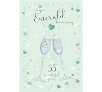 ICG 55th Milestone Emerald Anniversary Card - 55 Years - Champagne and Love Hearts Embossed with a Foil and Finish - Eco-Friendly and Recyclable