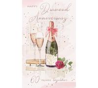 ICG 60th Milestone Diamond Anniversary Card - 60 Years - Champagne Glasses and Rose Embossed with Foil Details
