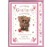 ICG Amazing Girlfriend Large Luxury Boxed Birthday Card - Barley Bear Cuddle and Hearts with a Flitter and Embellished Finish