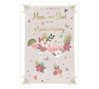 ICG Anniversary Card for Mam & Dad - Drinks & Flowers Sentimental Design - Embossed Foil Finish - Premium Quality Special Anniversary Greeting Card with Envelope