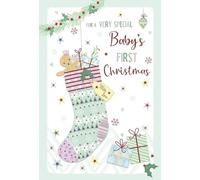 ICG Baby's First Christmas Card - Christmas Stocking and Gifts Embossed with Foil Details