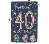 ICG Brother 40th Birthday Card - Pub Lunch Pints of Beer & Gold Foiled Writing 9" x 6"