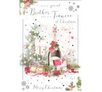 ICG Brother and Fiancée Christmas Card, Champagne Design, 15 x 23 cm