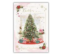 ICG Brother and His Partner Christmas Card, Single - Christmas Cards with a Decorative Christmas Tree Artistic Festive Design and Special Finishes - Xmas Cards with Envelope