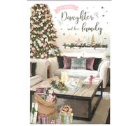 ICG Christmas Card for Daughter and Family, Pink and White Design, 15 x 23 cm