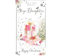 ICG Christmas Card for Step-Daughter, Pink Presents Design, 12 x 24 cm
