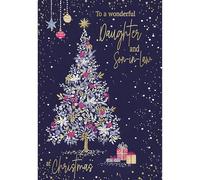 ICG Daughter and Son in Law Christmas Card, Single - Christmas Cards with a Decorative Floral Tree Design and Special Finishes - Eco-Friendly Xmas Cards with Envelope