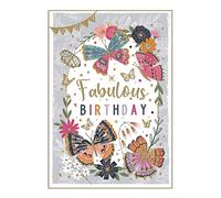 ICG Female Birthday Card - General Card for Women - Fabulous Birthday - Floral Butterflies with Gold Foil Finish