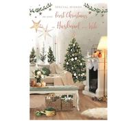 ICG First Christmas as Husband and Wife Christmas Card - Festive Lounge and Christmas Tree Embossed with Foil and Flitter Details