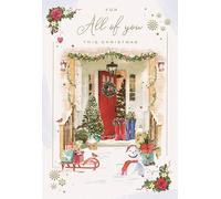 ICG For All of You Christmas Card - Snowy Festive Front Door with Foil Flitter Finish