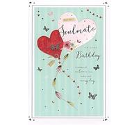 ICG - For My Soulmate Birthday Card - Heart Balloons Butterflies - Silver Foil Finish - For Her