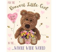 ICG Get Well Soon Card for the Bravest Little Girl - Cute Barley Teddy Bear Design - Premium Lovely Flowers & Hearts Feel Better Greeting Card with Envelope
