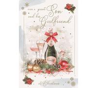 ICG Great Son and his Girlfriend Christmas Card - Pink Champagne Drinks Embossed with Foil and Flitter Details
