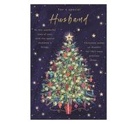 ICG Husband Christmas Card, Single - Christmas Cards with Decorative Tree and Stars Design with Special Finishes Eco-Friendly Xmas Cards with Envelope