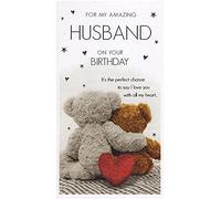 ICG Husband Male Birthday Card - Teddy Bears & Red Glitter Heart - Silver Foil, Flitter and Embossed Finish - For Him