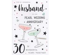 ICG Husband Pearl 30th Wedding Anniversary Card - Silver Text & Hearts 9" x 6"