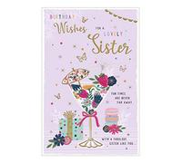 ICG 'Lovely Sister' Female Birthday Card for Women - Fruity Floral Cocktail and Gift with Gold Foil - Made in England