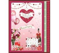 ICG Lovely Wife Large Luxury Handfinished Boxed Anniversary Card - Love Heart Balloons, Champagne and Flowers with a Flitter and Embellished Finish