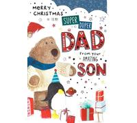 ICG Merry Christmas Super Duper Dad from Your Amazing Son Greeting Card, Cute Bear & Penguin Design