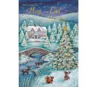 ICG Mum and Dad Christmas Card, Single - Christmas Cards with a Festive Countryside Trees and Animals Scene and Special Finishes - Xmas Cards with Envelope