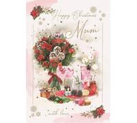 ICG Mum Christmas Card - Bouquet of Flowers and Christmas Drinks Embossed with Foil and Flitter Details