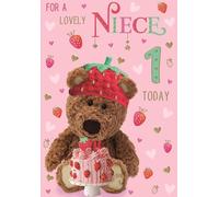ICG Niece 1st Birthday Card for Girls - Barley Bear and Cake with Foil Finish