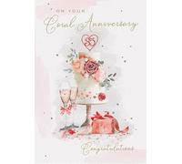 ICG On Your Coral Anniversary Card - 35th Wedding Anniversary - Floral Heart