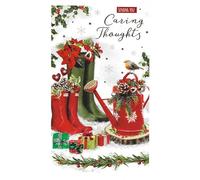 ICG Sending You Caring Thoughts Christmas Card, Festive Gardening Scene with Robin Design