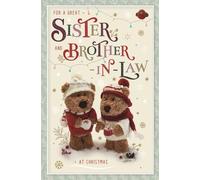 ICG Sister and Brother-in-Law Christmas Card - Barley Bear Couple with Woolly Jumpers and Hats Embossed with Foil Details