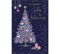ICG Sister and Brother In Law Christmas Card, Single - Christmas Cards with an Artistic Floral Tree Contemporary Design and Special Finishes - Xmas Cards with Envelope