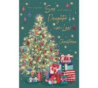 ICG Son and Daughter In Law Christmas Card, Single - Christmas Cards with a Decorative Tree Artistic Festive Design and Special Finishes - Xmas Cards with Envelope