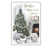 ICG Special Brother & Sister-in-law Christmas Card - Festive Lounge, Decorated Tree and Cosy Fireplace with a Foil Finish