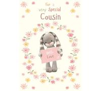 ICG Special Cousin Female Birthday Card for Girls - Hun Bun Bunny and Floral Wreath Embossed with a Foil Finish