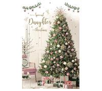 ICG Special Daughter Christmas Card - Pink Christmas Tree Embossed with Foil Details
