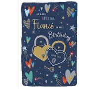 ICG Special Fiance Birthday Card - Love Heart Padlocks and Key Embossed with a Foil Finish