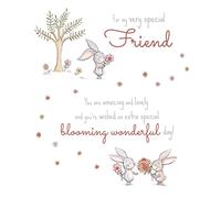 ICG 'Special Friend' Birthday Card For Women - Cute Bunnies and Flower Bunches with Copper Foil - Made in England
