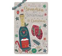 ICG Special Grandson and his Girlfriend Christmas Card - Christmas Drinks and Stars Embossed with Foil Details